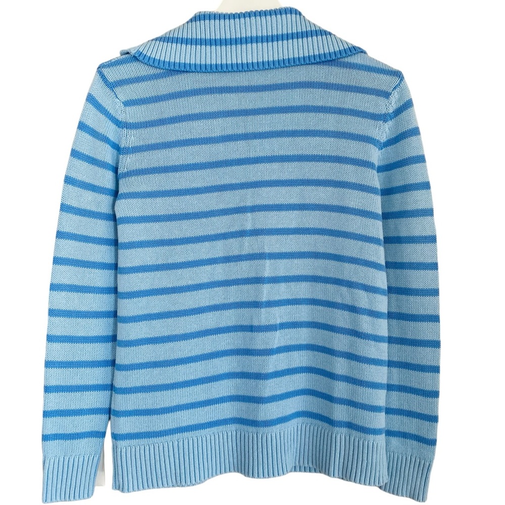 Talbots Blue Stripe Brushed Cotton Johnny Collar Pullover Sweater Size‎ XS - Picture 3 of 6